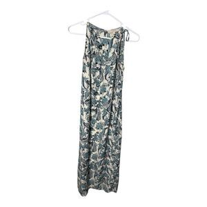 LOFT Shift Maxi Dress White Blue Floral Sleeveless Halter Long Lightweight 6P